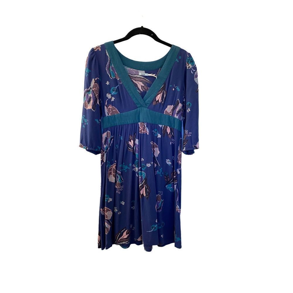 Kimchi blue/ urban outfitters high waist 3/4 sleeve dress blue floral size small